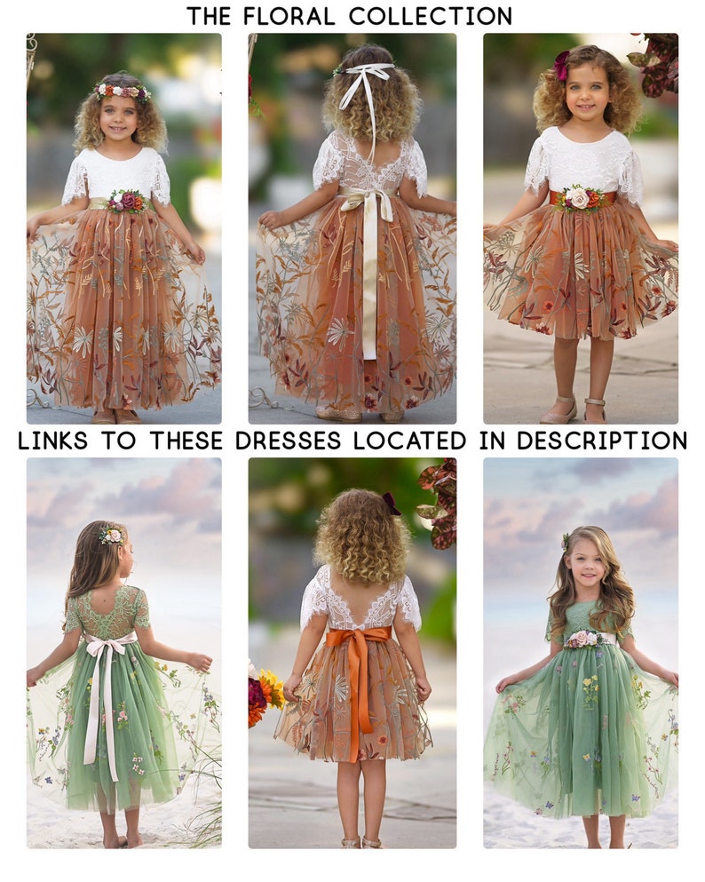 Burnt Orange tulle flower girl dress, Floral Flower Girl Dress, rustic lace flower girl dress, boho wedding dress, girls dress, fall dress image 6
