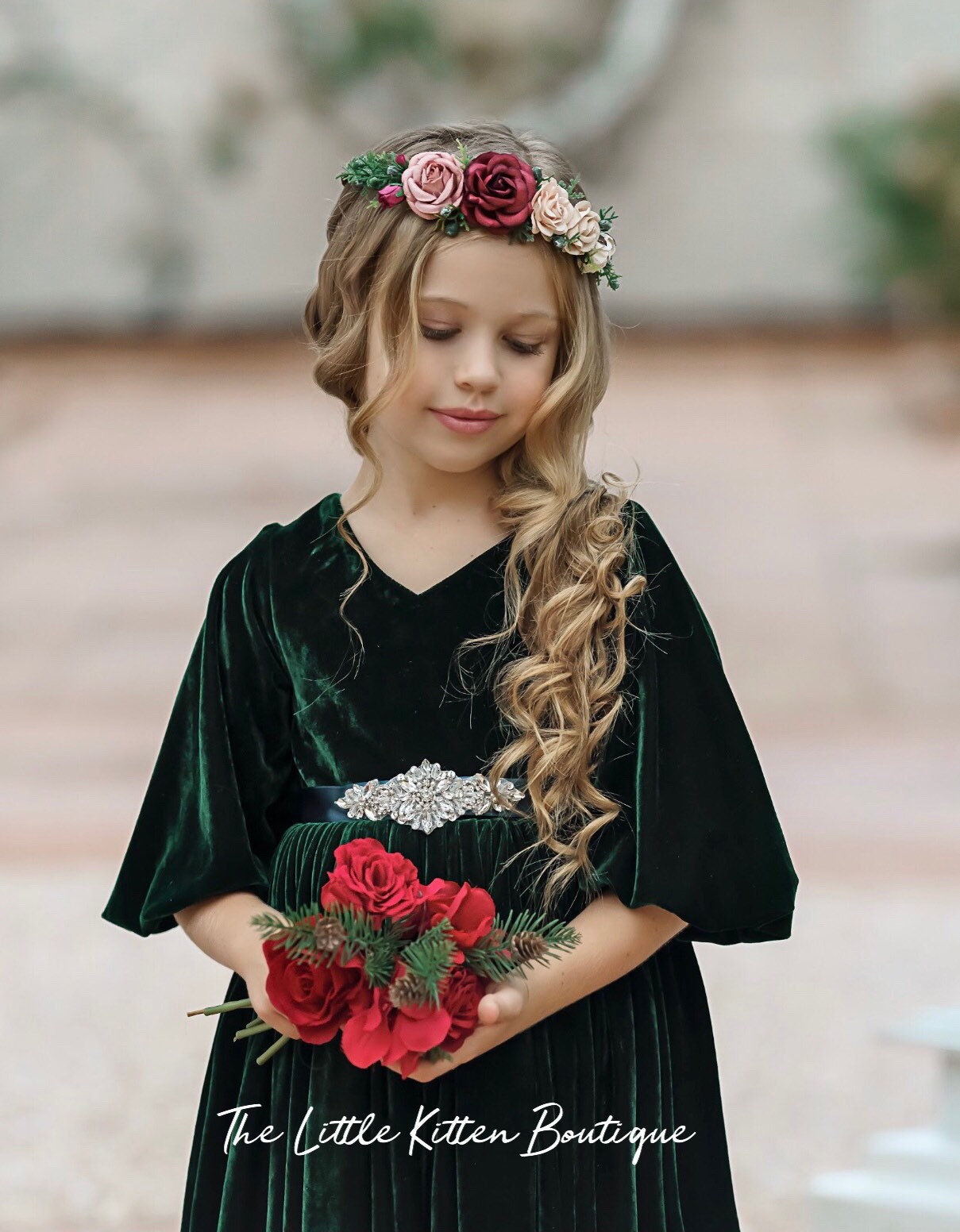 Flower Girl Dress , Velvet flower girl dress, velvet holiday dress