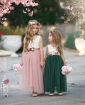 Flower Girl Dress Tulle Lace – Sleeveless Toddler and Junior Bridesmaid | Pink Mauve Forest Green Wedding Party Dress