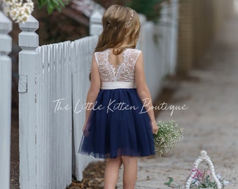 Navy flower girl dress, lace flower girl dress, bohemian flower girl dress, boho flower girl dress,  flower girl dress, wedding dress boho