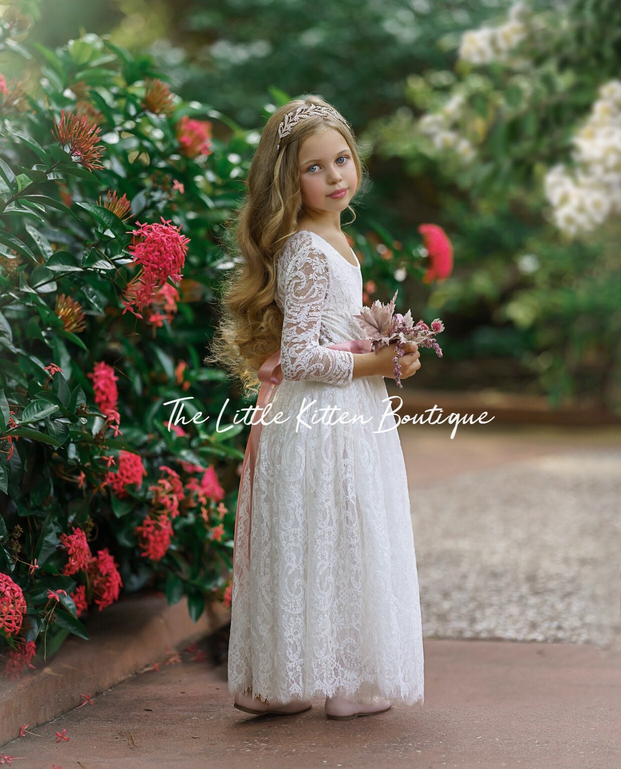 Bohemian Flower girl dress, long sleeve lace flower girl dress, rustic ...