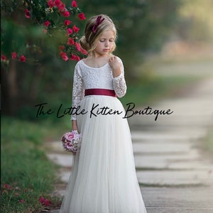 Sage flower girl dress, rustic lace flower girl dresses, long sleeve flower girl dresses, boho flower girl dress, ivory flower girl dress image 3