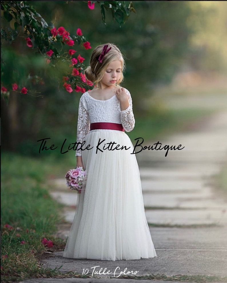 Sage flower girl dress, rustic lace flower girl dresses, long sleeve flower girl dresses, boho flower girl dress, ivory flower girl dress zdjęcie 3