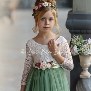 Flower girl dress, tulle flower girl dress, lace flower girl dress, rustic flower girl dress, boho flower girl dress, flower girl dresses, image 5