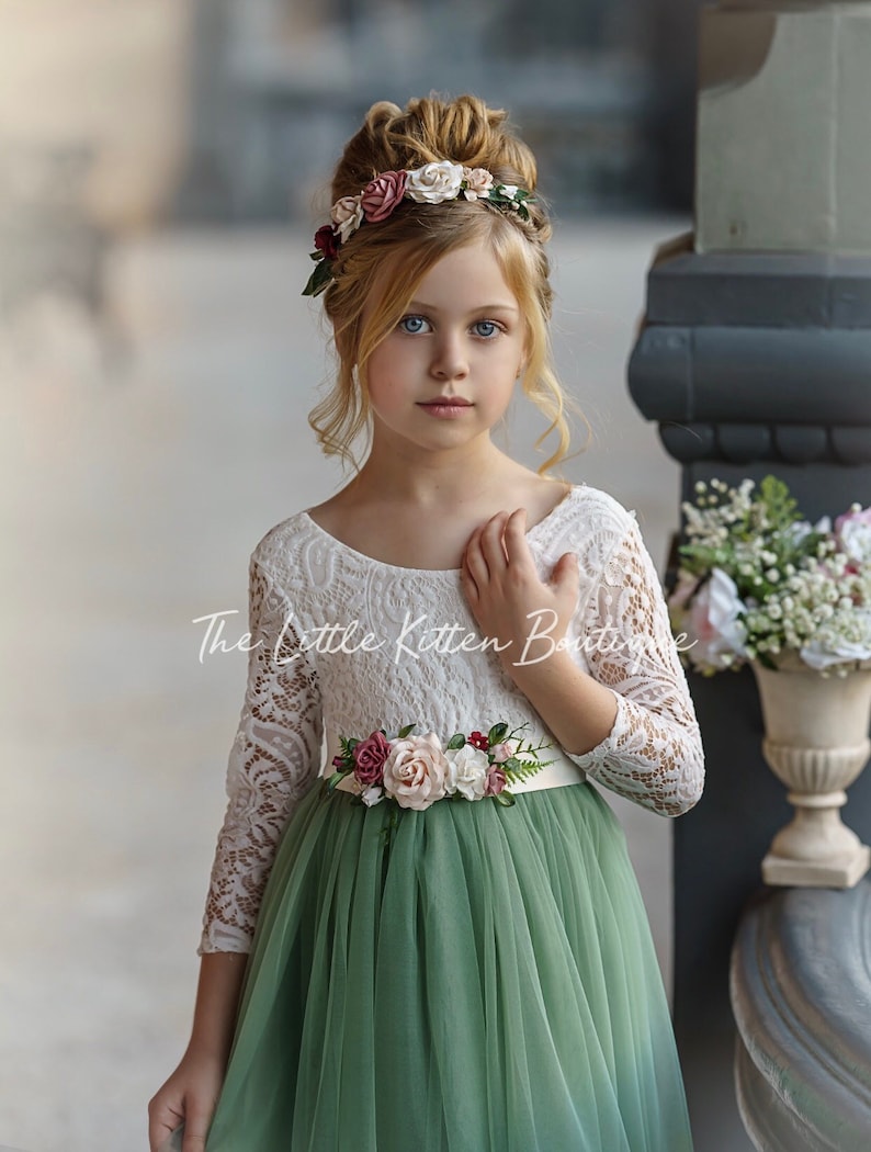 Flower girl dress, tulle flower girl dress, lace flower girl dress, rustic flower girl dress, boho flower girl dress, flower girl dresses, image 5