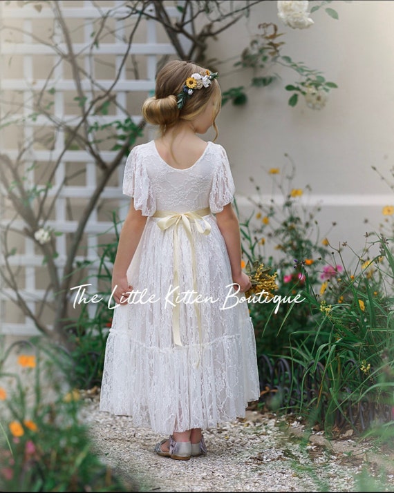 lace flower girl dress, flower girl dress, bohemian flower girl dress, boho flower girl dress, ivory flower girl dress, flower girl dresses