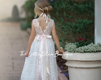 flower girl dress, Lace Flower Girl Dress, flower girl dresses, boho flower girl dress, bohemian, Ivory Flower Girl Dress, wedding dress