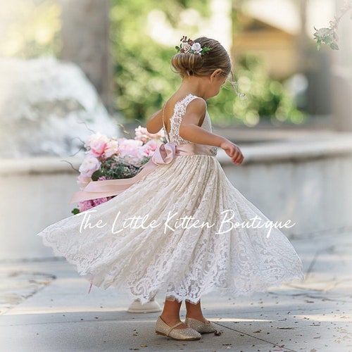 Boho Lace Flower Girl Dress Rustic White Wedding Dress Will - Etsy