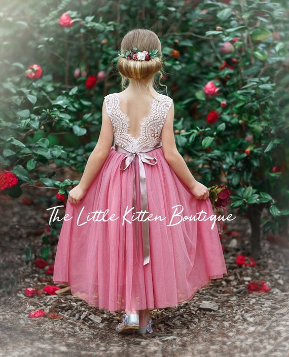 Tulle Flower Girl Dress Boho Flower Girl Dress Rustic Lace Flower Girl Dress Boho Wedding Dress Girls Dress Tulle Dress Toddler Dress Etsy