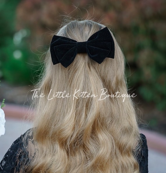 Black Velvet Girls Hair Bow Barrette