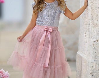 Three Layer Tulle Skirt for Girls | Prima Ballerina Skirt | Toddler to Girls Sizes | Elastic Waist Ballet Skirt | Ivory White Black Mauve