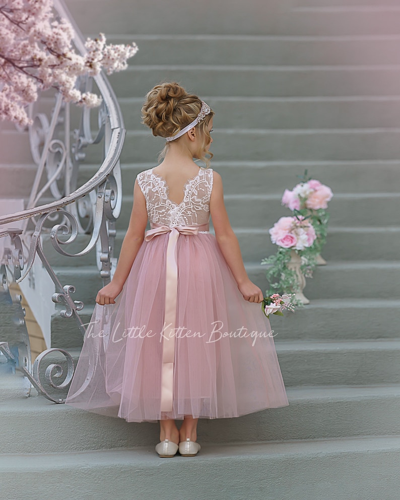 Flower Girl Dress, Bohemian flower girl dress, tulle lace flower girl dress, Boho Flower Girl Dress, flower girl dresses, boho wedding dress image 4