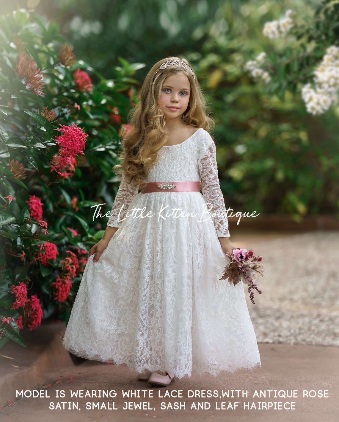 Long Sleeve Flower Girl Dress White Lace Flower Girl Dress - Etsy