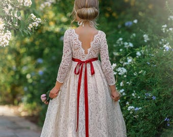 Flower girl dress, Bohemian Flower Girl Dress, rustic flower girl dress, boho flower girl dress, lace flower girl dress, boho wedding dress