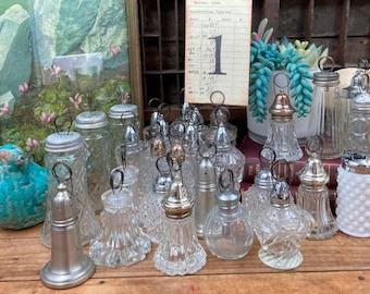 Table Number Holders Crystal Glass Vintage Wedding Eclectic Mix Salt Pepper Shakers Re-purposed Photo Or Menu Display YOUR CHOICE