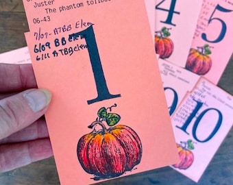 Wedding Table Number(s) Pumpkin Fall Harvest Themed Vintage Orange Library Card(s) Numbers 1-20 Available Children's Books Price PER Card