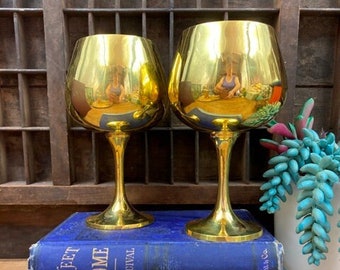 Vintage Gold Champagne Goblets Gatco Solid Brass Set of 2 Toasting Cups Wedding Toast Glasses Gold Coupe Glasses