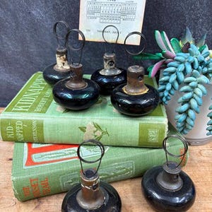 Vintage Door Knob Table Number Holders - Black Porcelain-Set of 6