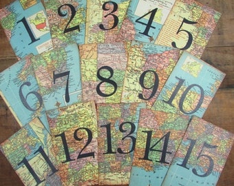 Map Table Number 1-15 Available Vintage Travel Wedding Bridal Shower Travel Destination Party Price PER Card