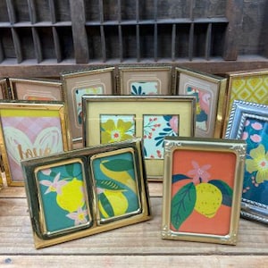 Vintage Brass Frames Small Hinged Double & Triple Frame Collection 8 Photo Portrait Picture Or Table Number Frames Wedding Decor