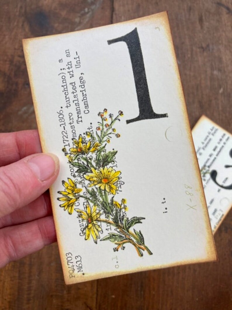 Wedding Table Numbers Vintage Library Cards Numbers 1-24 Available Price PER Card Yellow Floral Spray Outdoor Garden Wedding Ecru/yellow floral