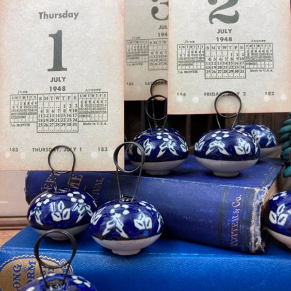 Table Number Holders Dark Blue and White 6 Wedding Blue & Cream Ceramic Photo or Menu Holders