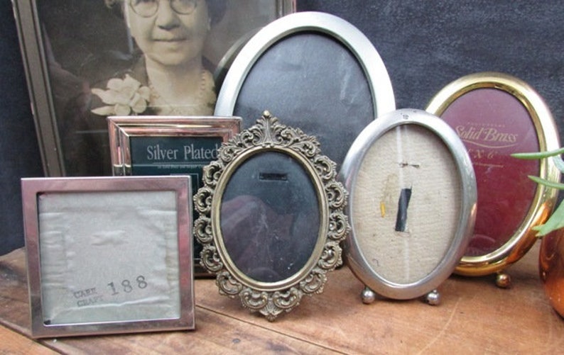 Brass and Silver Frames 6 Mixed Collection Oval and Square Picture Menu Or Table Number Frames Wedding