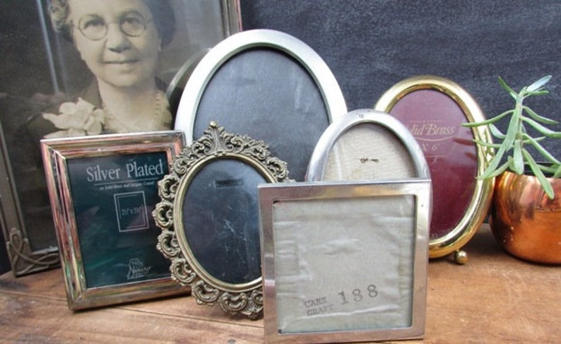 Brass and Silver Frames 6 Mixed Collection Oval and Square Picture Menu Or Table Number Frames Wedding