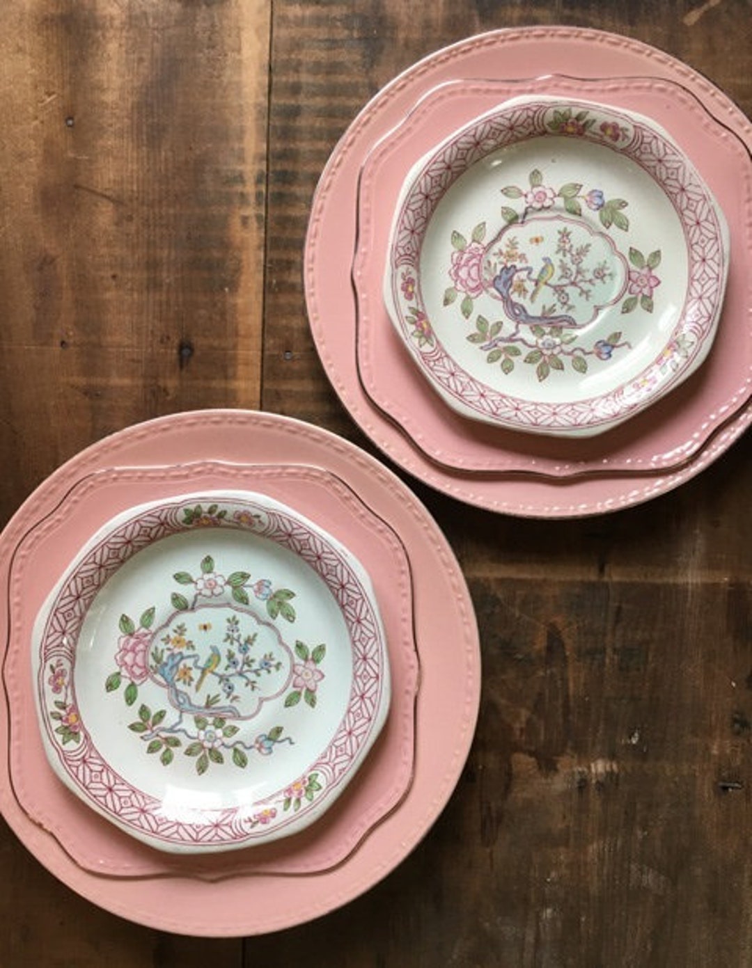 Mismatched Plates and Saucers Pink Green and White Wedding Etsy
