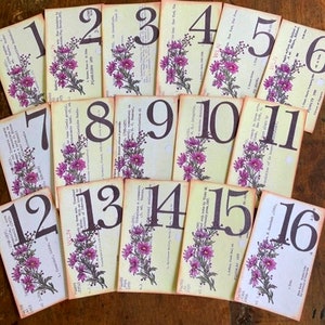 Wedding Table Numbers Vintage Library Cards Numbers 1-24 Available Price PER Card Yellow Floral Spray Outdoor Garden Wedding image 10