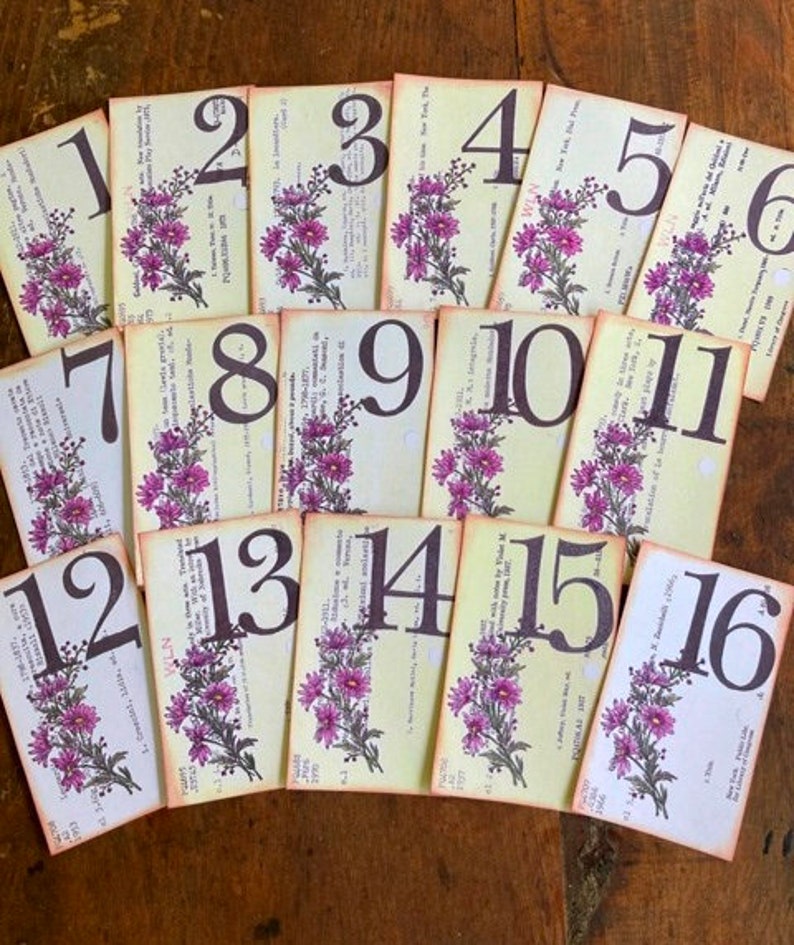 Wedding Table Numbers Vintage Library Cards Numbers 1-24 Available Price PER Card Yellow Floral Spray Outdoor Garden Wedding image 10