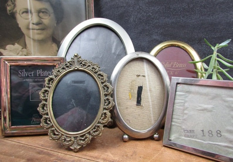 Brass and Silver Frames 6 Mixed Collection Oval and Square Picture Menu Or Table Number Frames Wedding