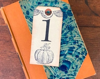 Pumpkin Table Number(s) Party Or Wedding Table Decor Handmade Hand Stamped Manila Tags Price is PER Card