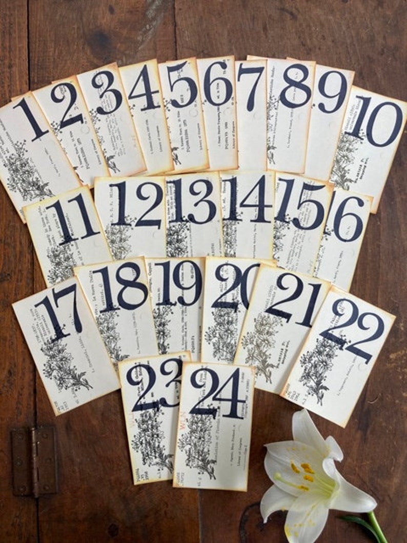 Wedding Table Numbers Vintage Library Cards Numbers 1-24 Available Price PER Card Yellow Floral Spray Outdoor Garden Wedding image 8