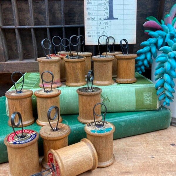 RESERVED For LYNN:  Rustic Table Number Holders Set of 15 Medium Vintage Wedding Favor Or Place Card Holders Vintage Wooden Spools