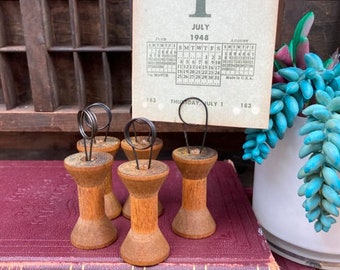 Table Number Holders Set of 5 FIVE Antique Wooden Spools Empty Thread Spools Café Number Or Photo Holders