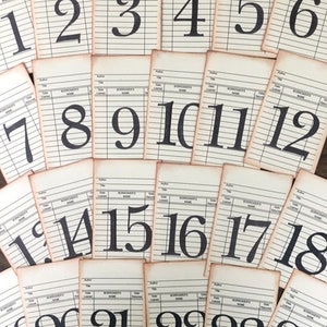 Vintage Library Card Table Numbers 1-30, Book Themed Wedding, PRICE PER CARD