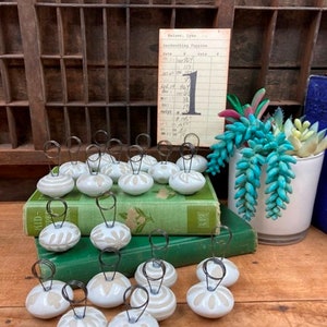Ceramic Table Number Holders: Toffee Cream Wedding Decor, Set of 10