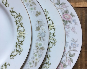 Mismatched Plates Fine China Floral Tones Vintage Wedding China Collection of 4 Dinner Plates