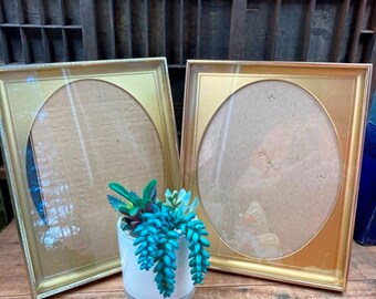 Gold Toned Frames Set of 2 With Oval Insert 11" x 9" Vertical or Horizontal Tabletop Photo Frames Shadow Box Style