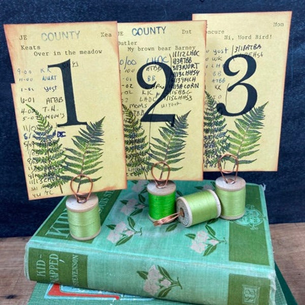 Botanical Wedding Table Number(s) Vintage Pale Gold Library Card(s) With Ferns Numbers 1-20 Available Children's Books Price PER Card