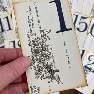 Wedding Table Numbers Vintage Library Cards Numbers 1-24 Available Price PER Card Yellow Floral Spray Outdoor Garden Wedding Ecru/black floral