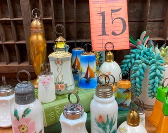 Vintage Salt Pepper Shakers: Repurposed Table Number Holders