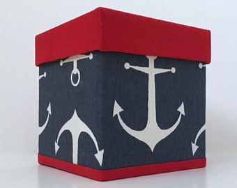 Nautical Anchor Tissue Box Cover, Navy & Red Decor