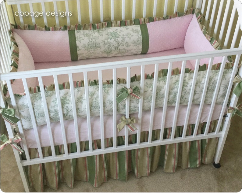 2 Pc Set Sage Central Park Toile Baby Crib Bedding Green And Image 0