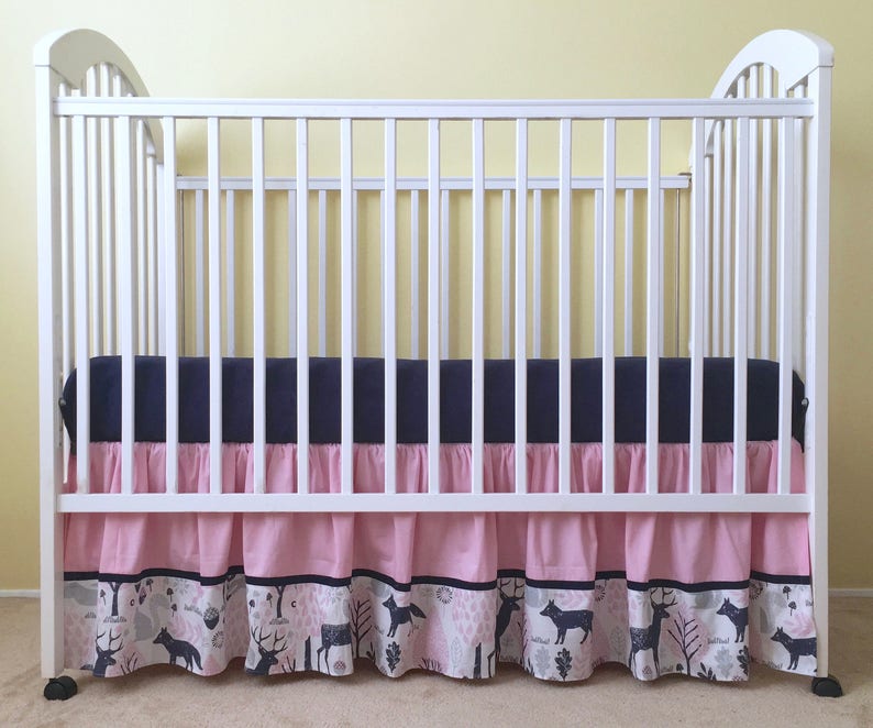 Pink Navy Woodland Animals Baby Crib Skirt Girl Crib Etsy