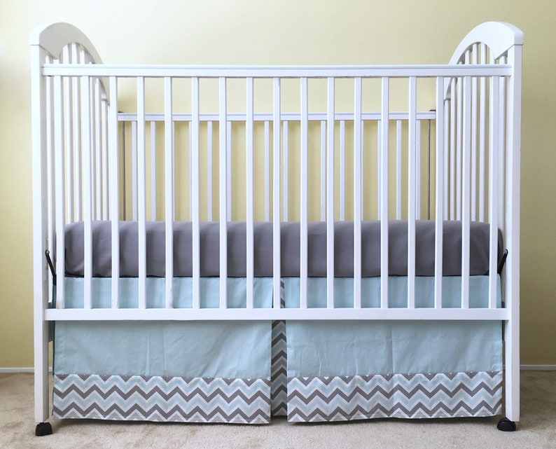 Mist & Gray Chevron CRIB BED SKIRT Baby Boy Crib Skirt Etsy