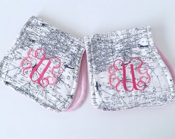 Personalized Aviation Burp Cloth Set – Pink Minky Baby Girl Gift