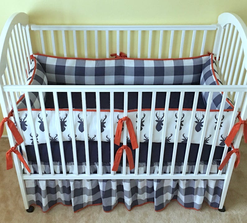 Organic Navy Blue Deer Head Crib Bedding Set Buck Head Baby Etsy