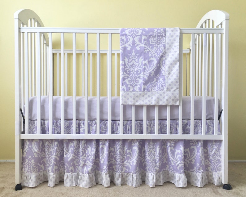 Lilac Damask Crib Bed Skirt Damask Crib Skirt Lavender Etsy